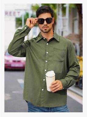Men's Long Sleeve Button Down Untucked Dress Shirt with Pocket Size Large NWT